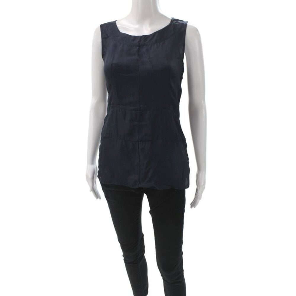 Marni Womens Basic Silk Sleeveless Round Neck Zip Blouse Black Size 40